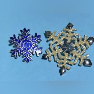 2 Snowflake -Brooches White and Blue Pins